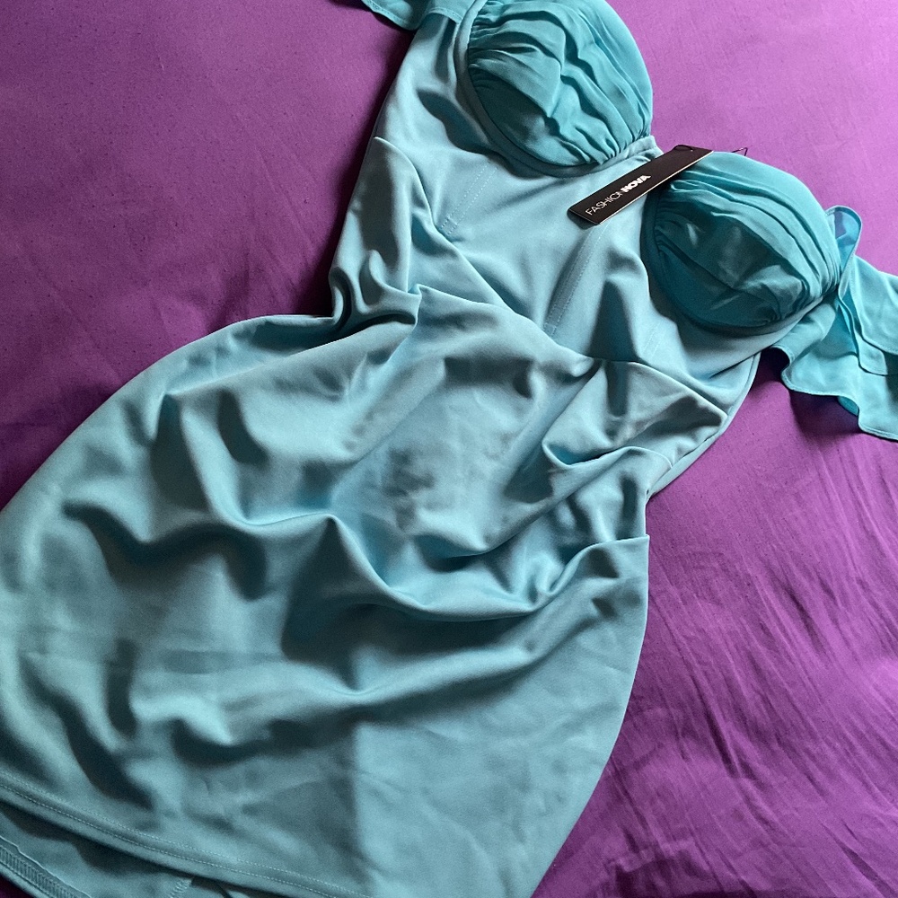 Women’s light blue off shoulder mini dress